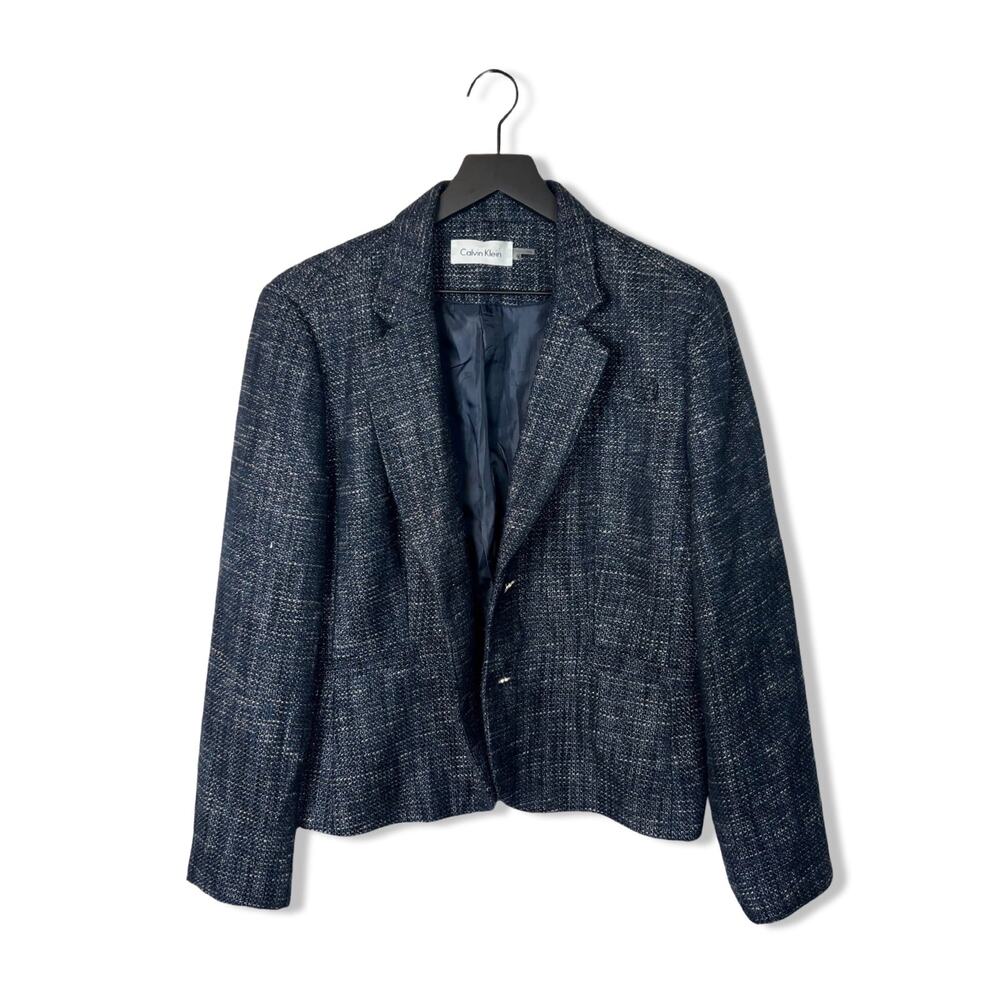 Calvin Klein Navy Tweed Blazer, Size 14